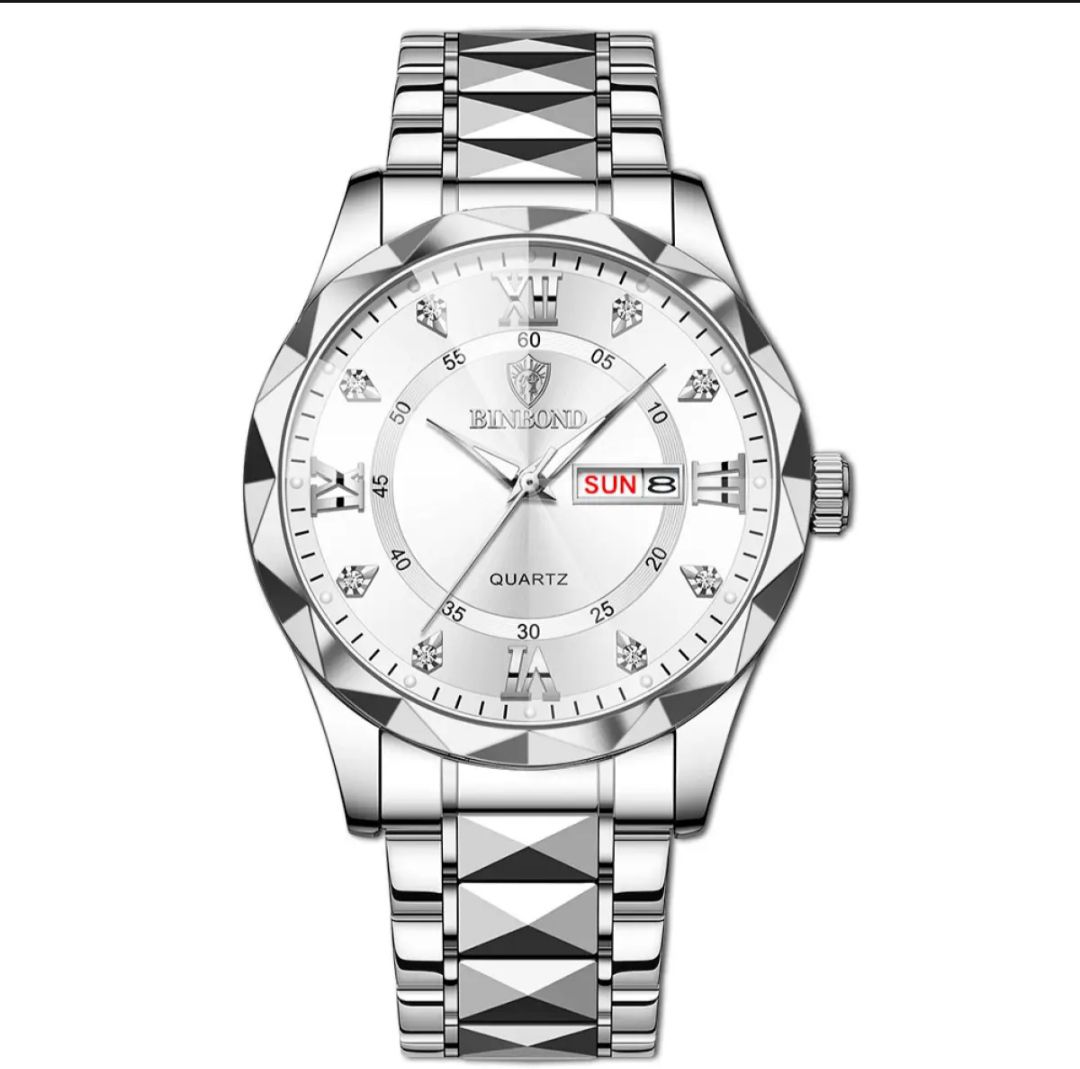 BINBOND B2521 Fashion Luxury Business Men Watches Silver
